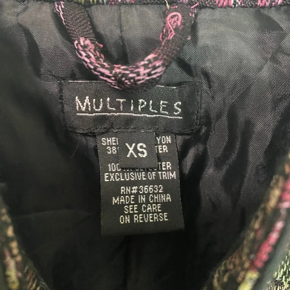 Vtg Multiples Tapestry Jacket Floral Leaf Mandarin Collar Brass Buttons Size XS